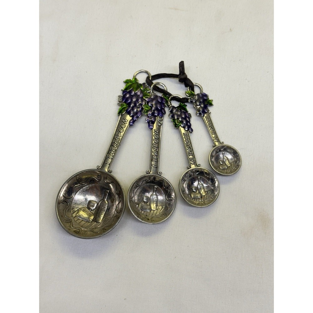 Vintage Ganz Colored Grape Cluster Measuring Spoons SS Set Kitchen Utensils 3-6"